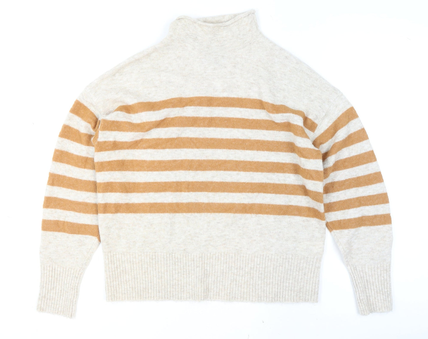 Lands' End Women’s Beige Striped Roll Neck Pullover Jumper Size M