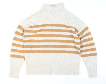 Lands' End Women’s Beige Striped Roll Neck Pullover Jumper Size M