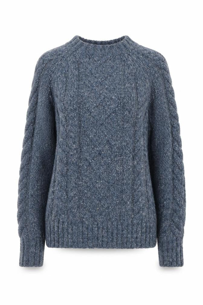 Marks & Spencer Per Una Women's Blue Cable Knit Jumper Size S