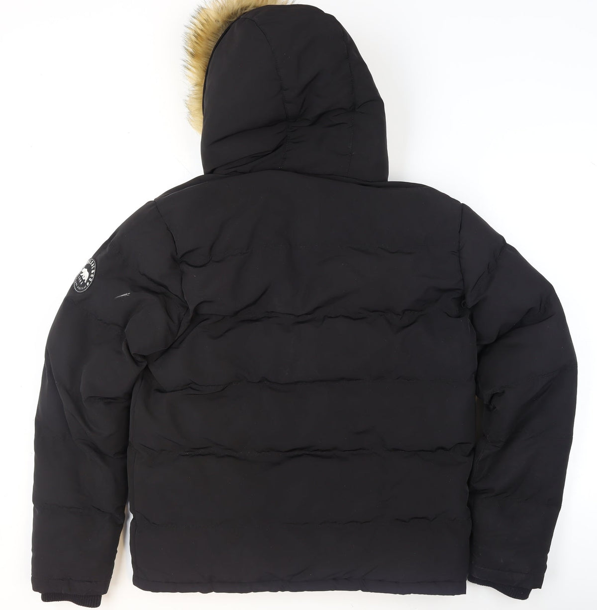 SoulCal & Co Boys Black Hooded Faux Fur Trim Puffer Jacket Size S Winter Coat