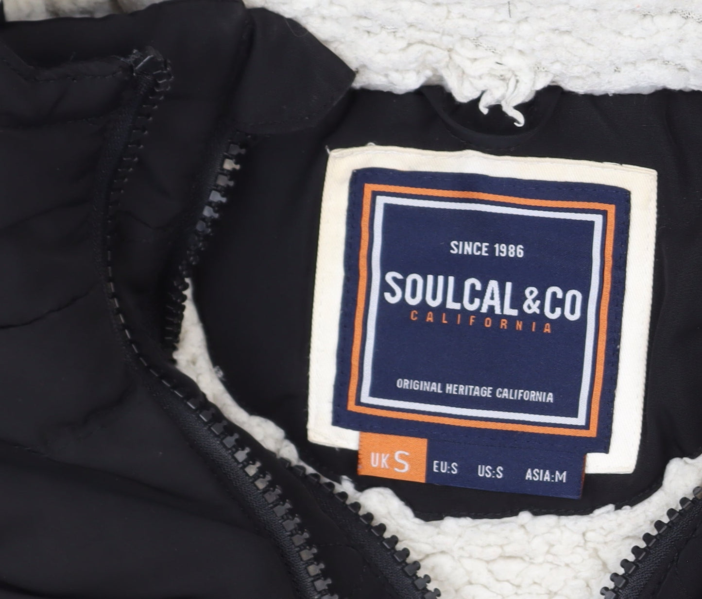 SoulCal & Co Boys Black Hooded Faux Fur Trim Puffer Jacket Size S Winter Coat