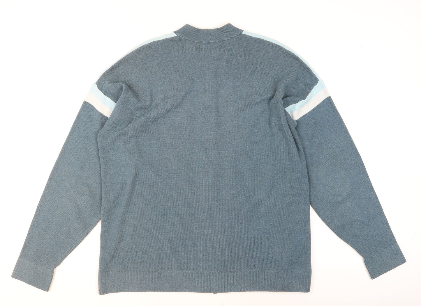 Lacoste Men Blue Full Zip Knit Jumper Size L Mock Neck