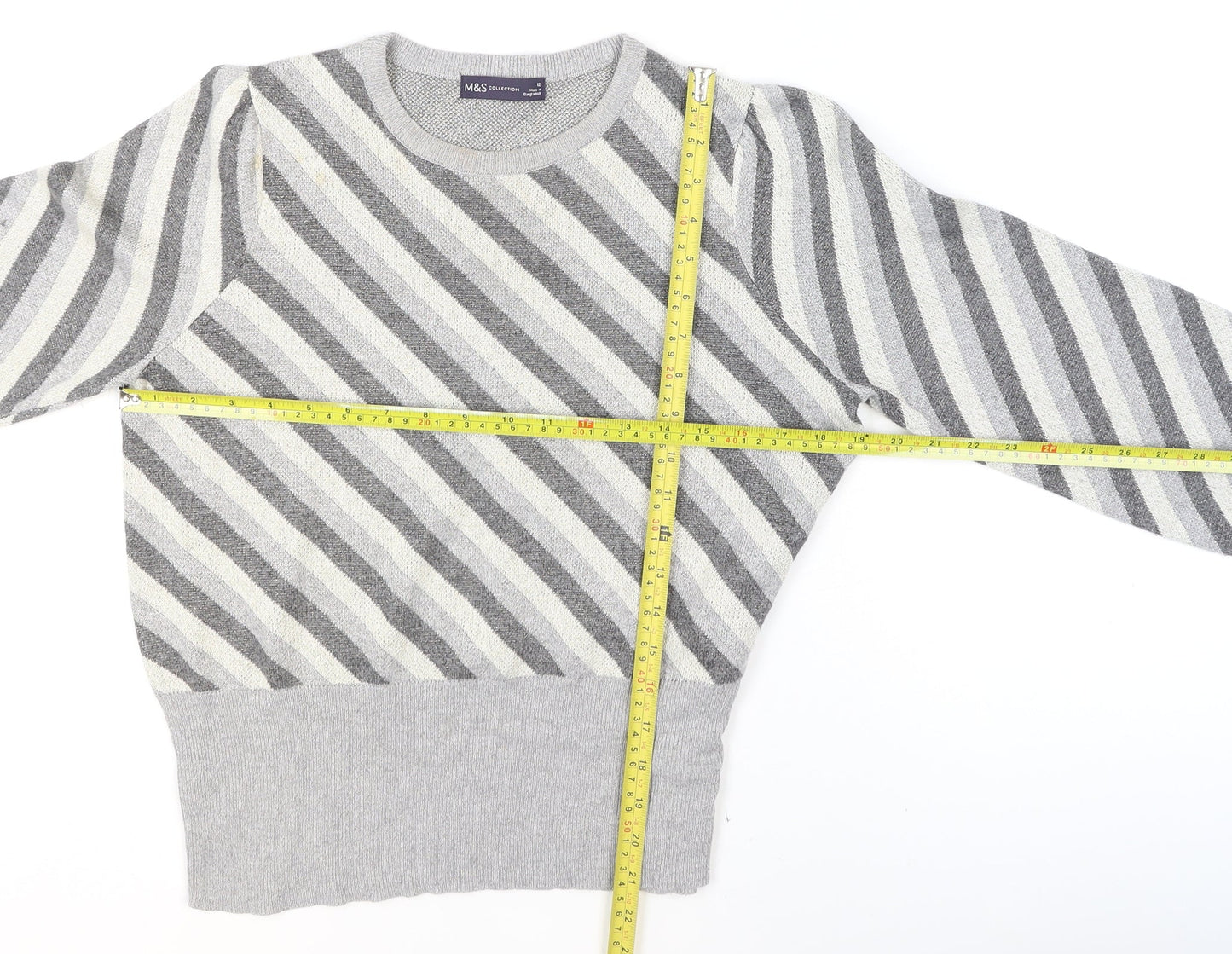 Marks and Spencer Women’s Grey Striped Knit Pullover Jumper Size 12