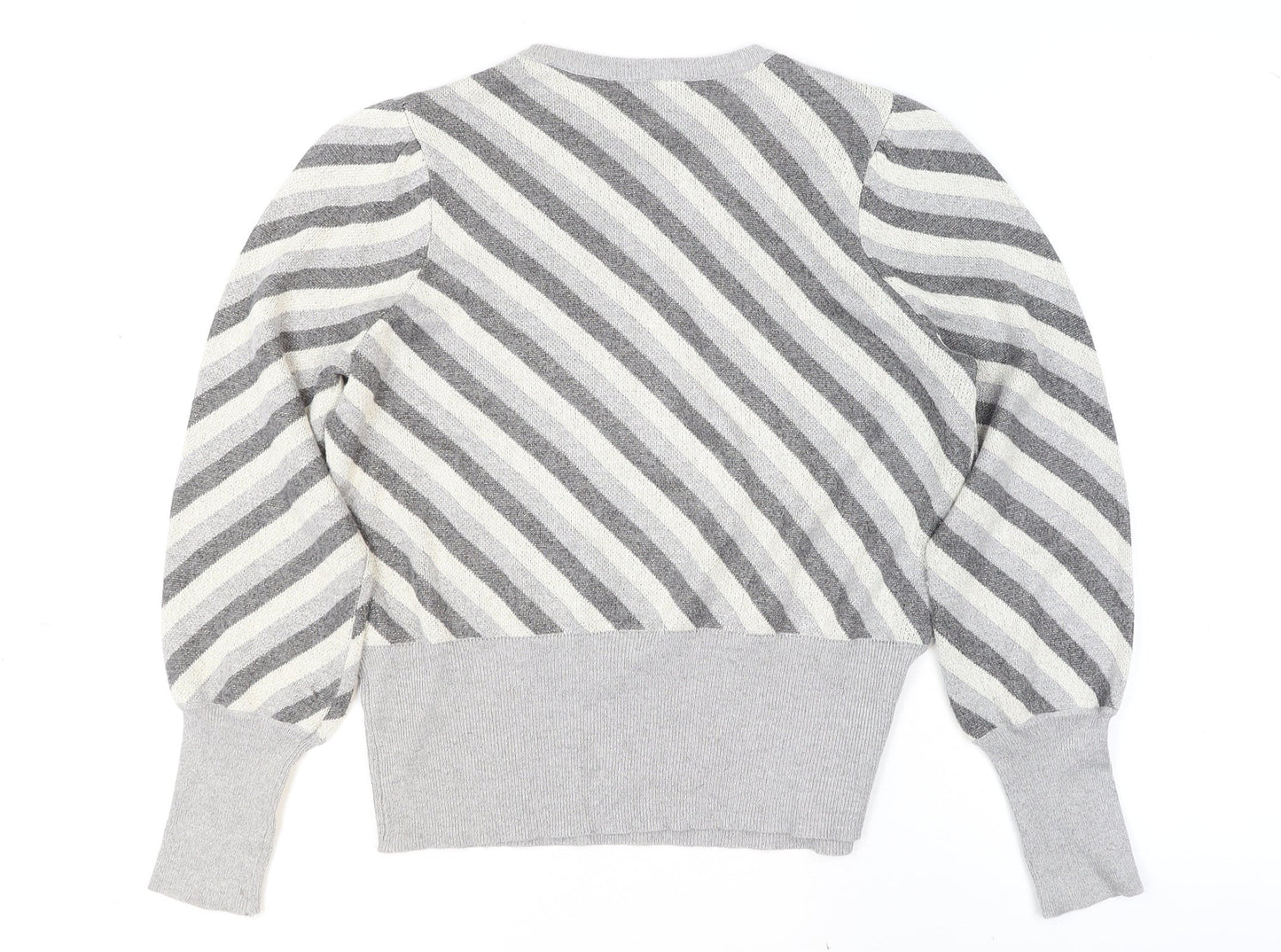Marks and Spencer Women’s Grey Striped Knit Pullover Jumper Size 12