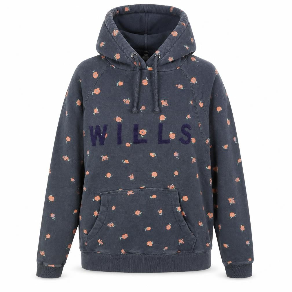 Jack Wills Womens Navy Floral Pullover Hoodie UK 10 Cotton Casual