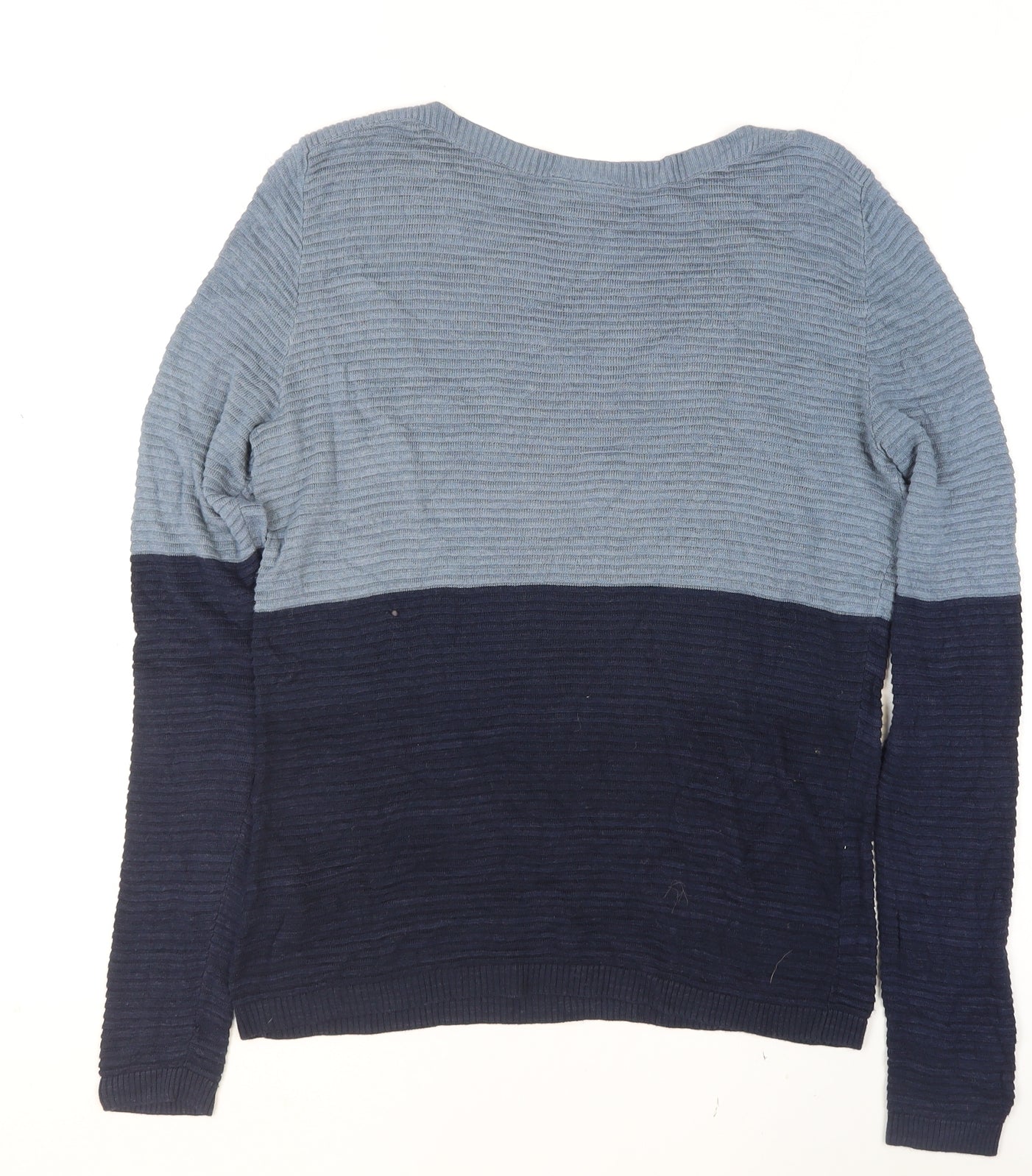 ICHI Women’s Blue Two-Tone Knitted Crew Neck Jumper Size S