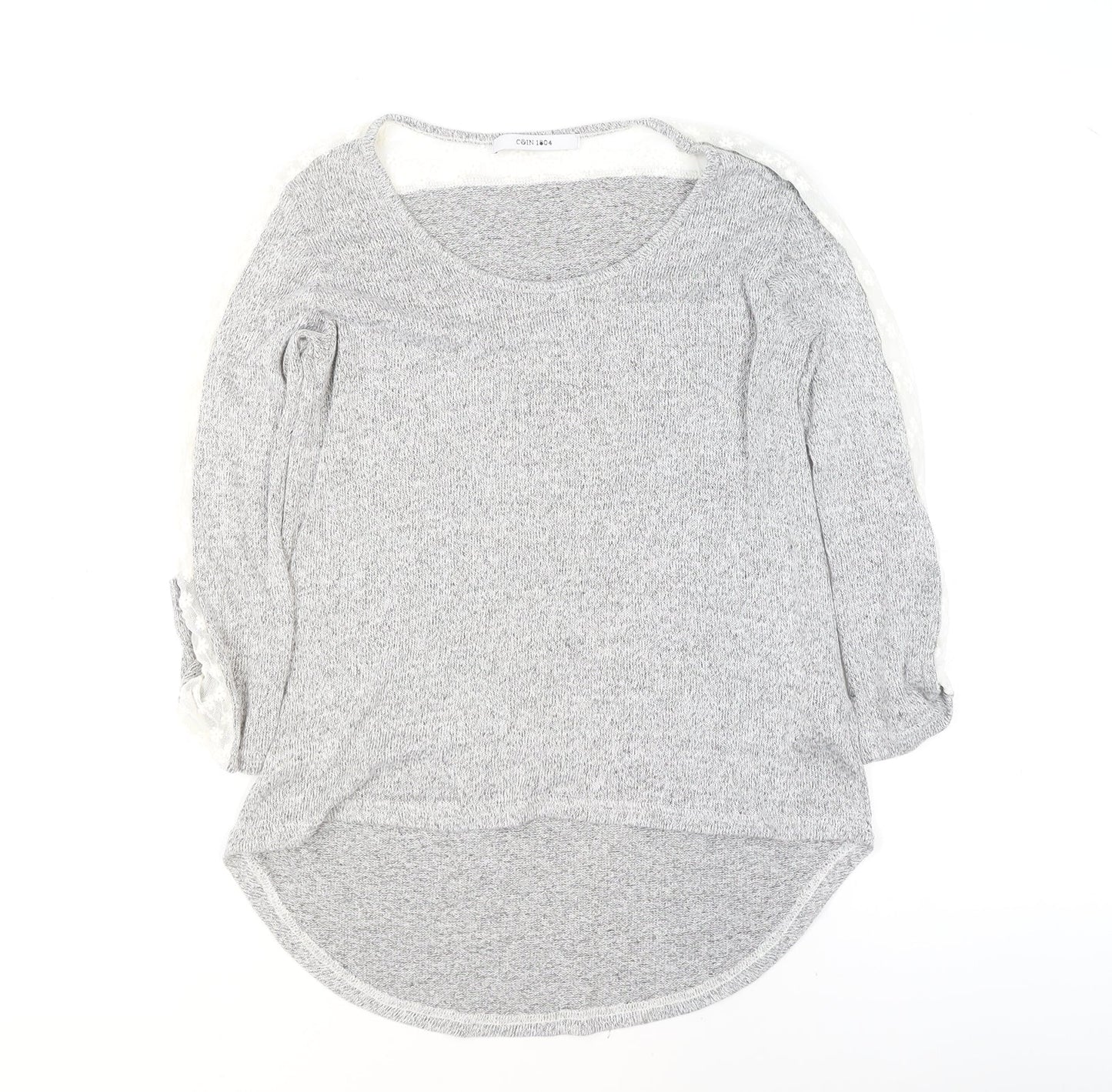 COIN 1804 Women's Grey Lace Detail Knit Pullover Jumper Size M
