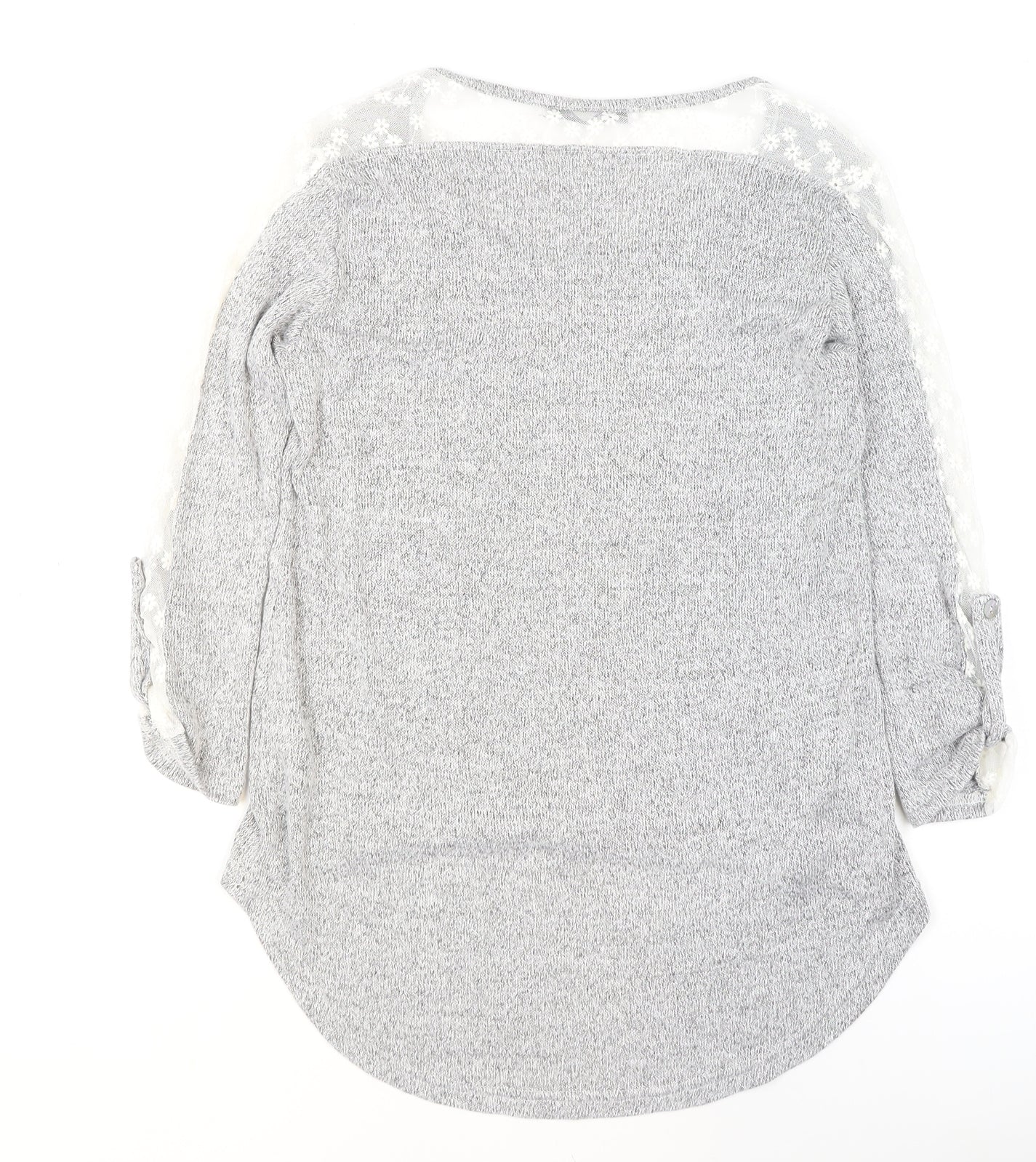 COIN 1804 Women's Grey Lace Detail Knit Pullover Jumper Size M