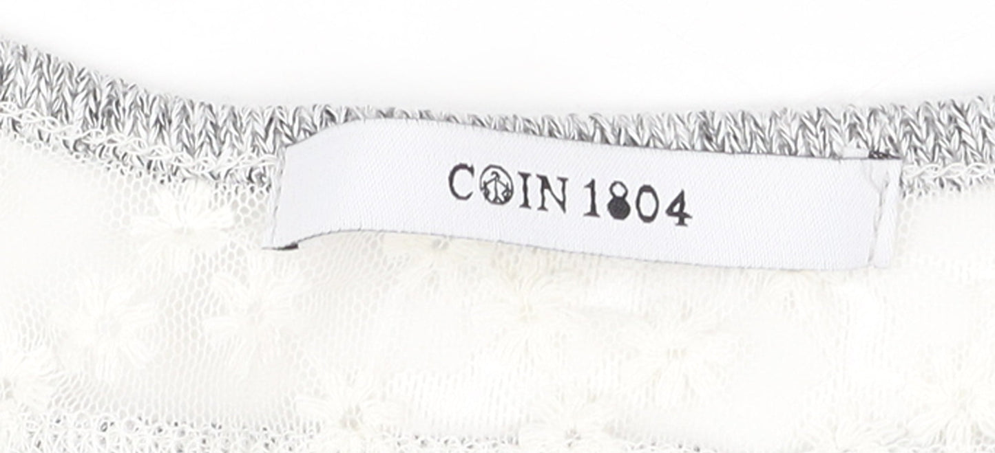 COIN 1804 Women's Grey Lace Detail Knit Pullover Jumper Size M