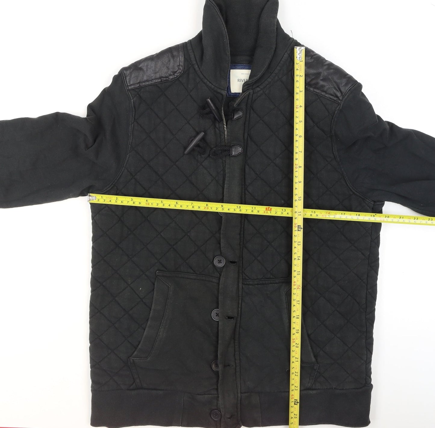 River Island Men’s Black Quilted Cotton Jacket Size M Casual Mid-Length