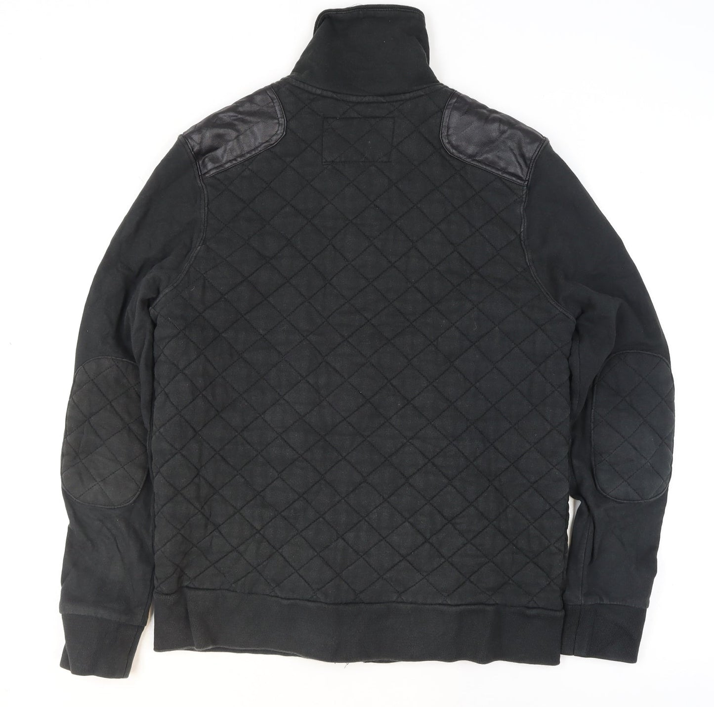 River Island Men’s Black Quilted Cotton Jacket Size M Casual Mid-Length