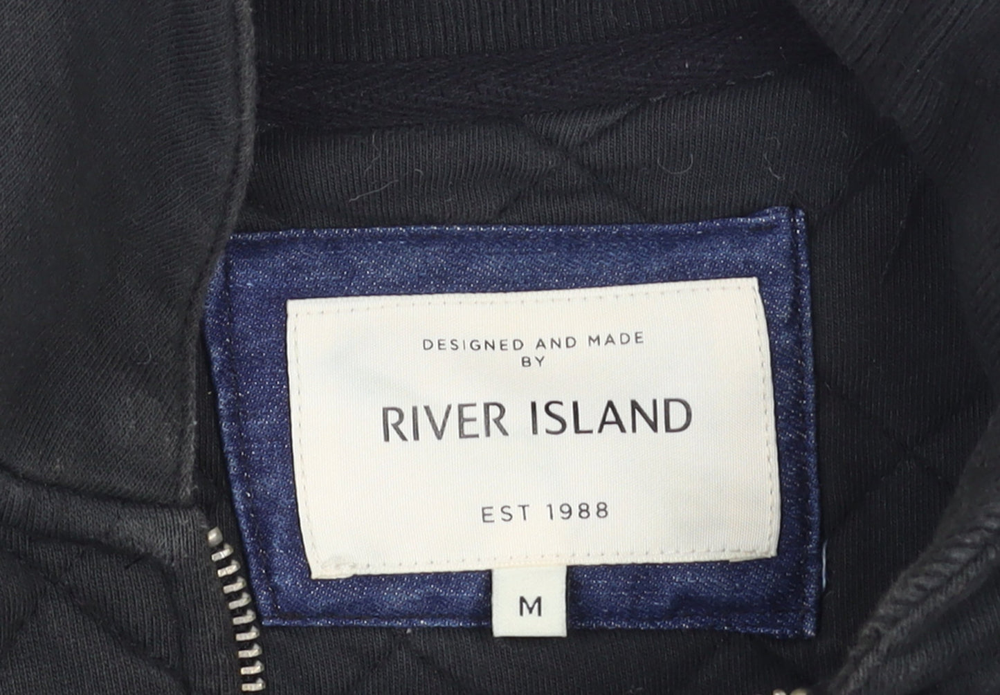 River Island Men’s Black Quilted Cotton Jacket Size M Casual Mid-Length