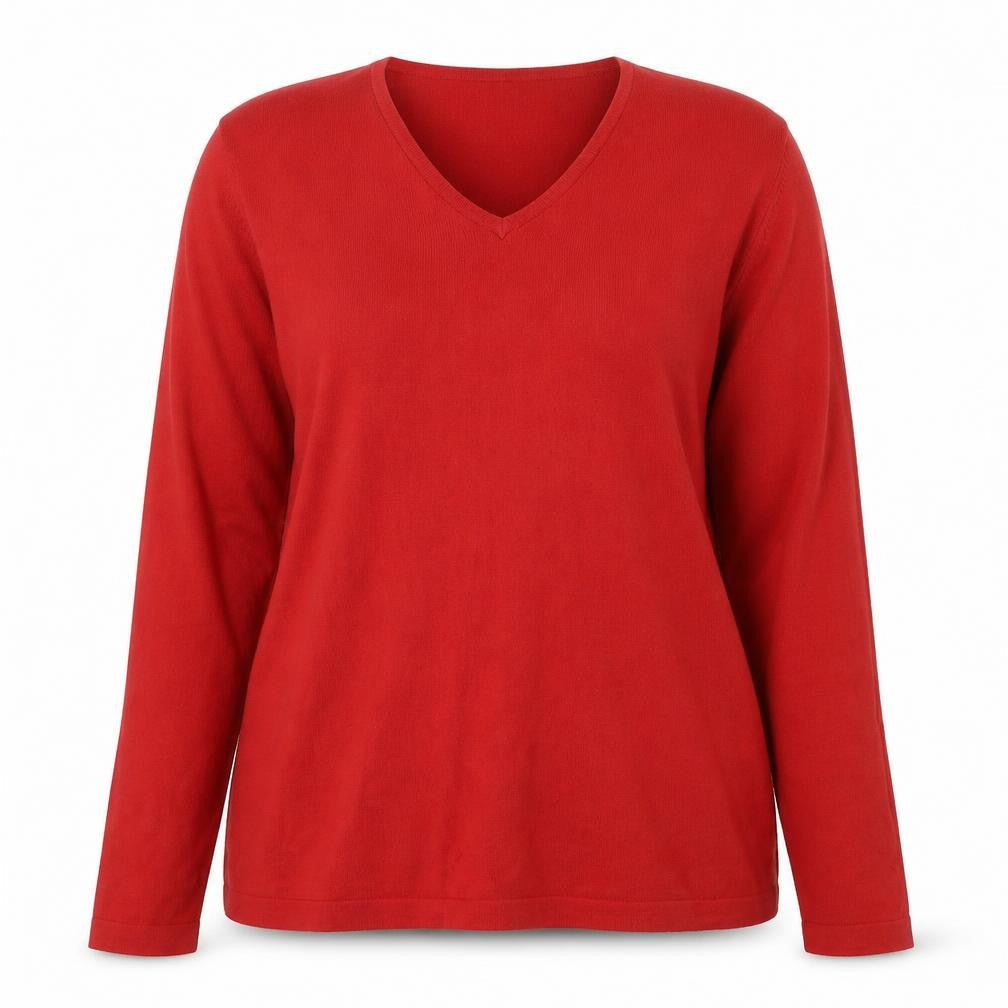 Monsoon Women Red V-Neck Cotton Blend Pullover Jumper XL