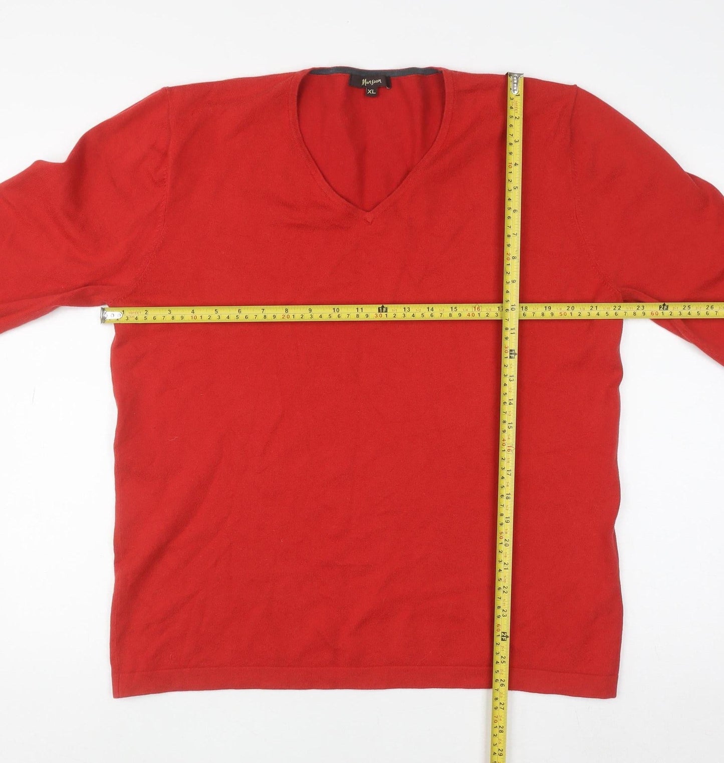 Monsoon Women Red V-Neck Cotton Blend Pullover Jumper XL