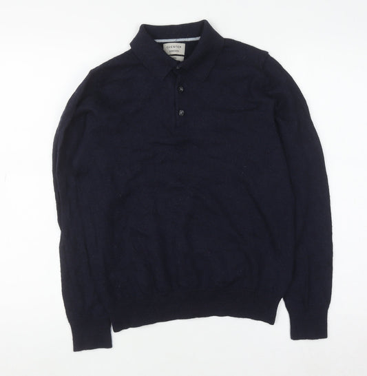 Chester Barrie Men's Blue Merino Wool Long Sleeve Formal Polo Shirt M