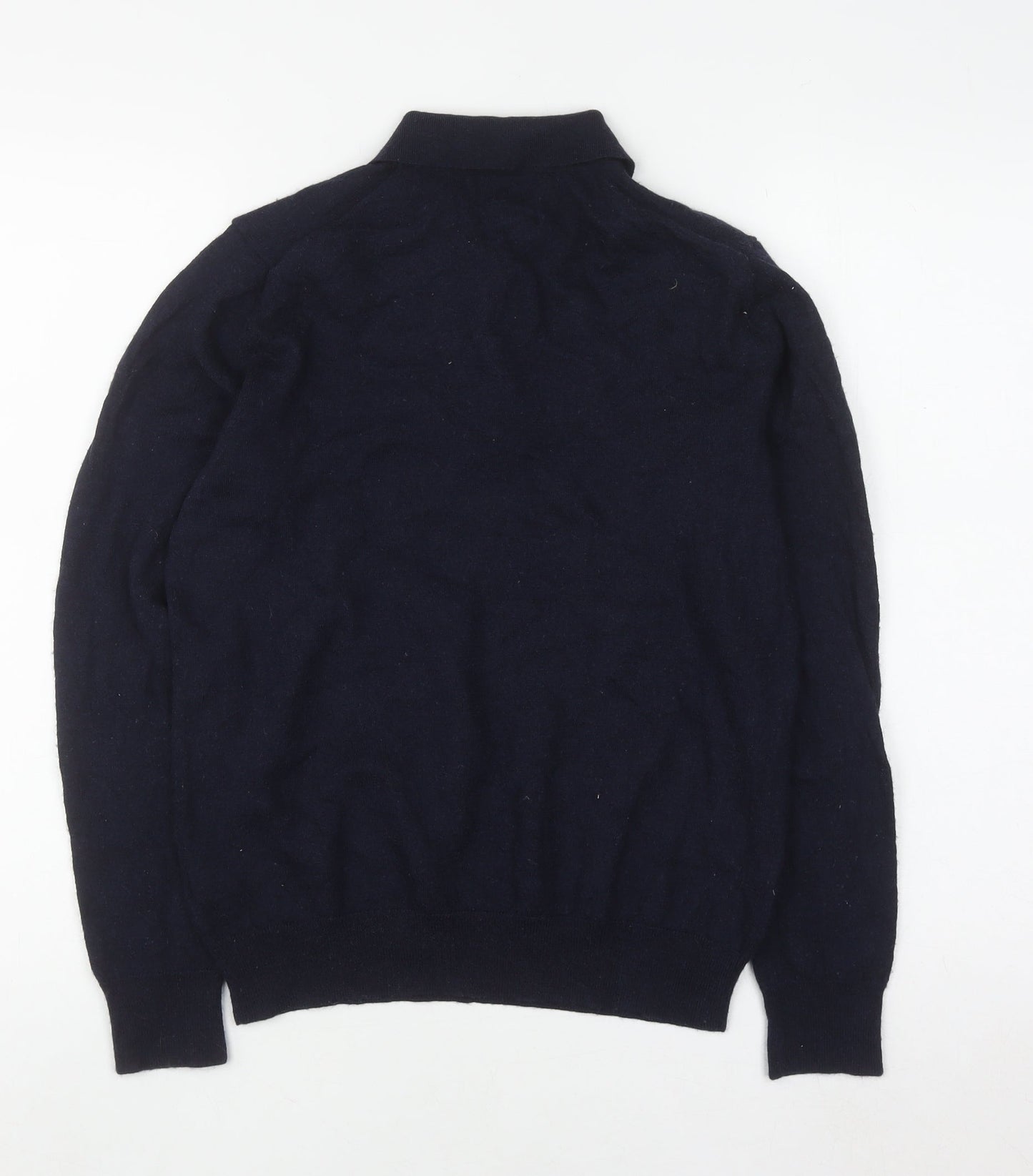 Chester Barrie Men's Blue Merino Wool Long Sleeve Formal Polo Shirt M