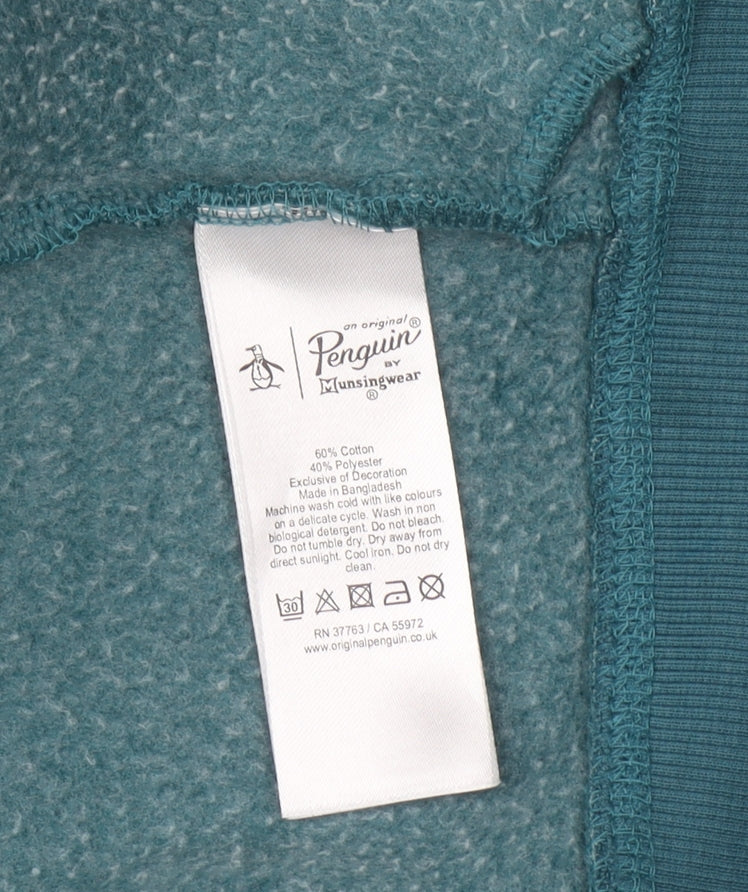 Original Penguin Womens Teal Full Zip Hoodie Size M Cotton Blend