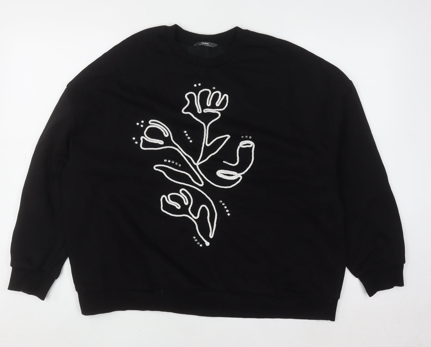 Max Women’s Black Floral Embroidered Pullover Sweatshirt L UK 14/16
