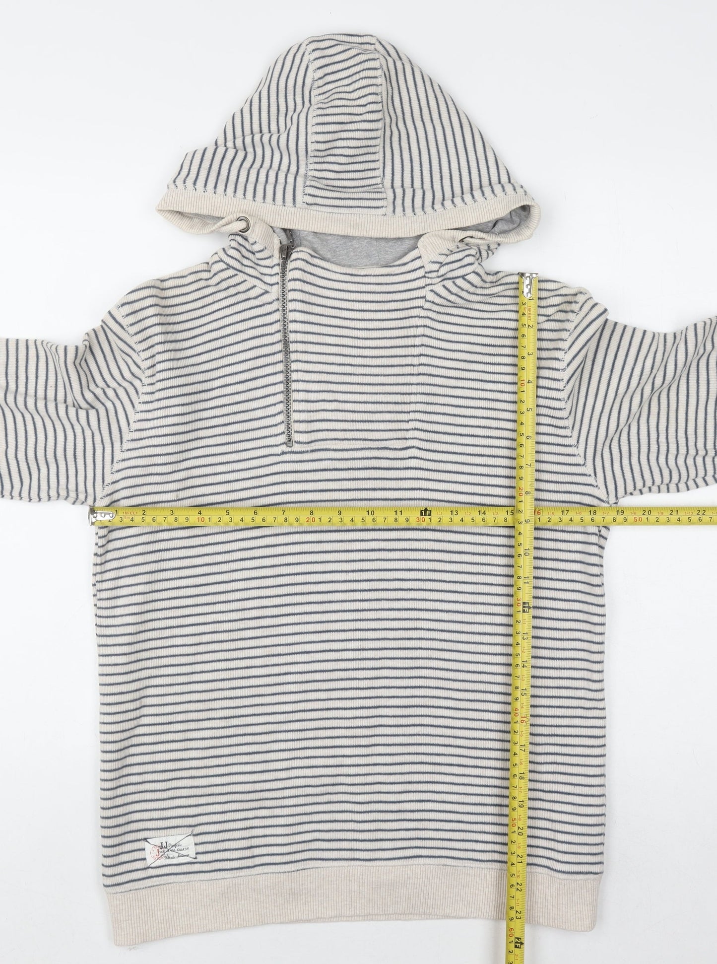 J Jeans Boys Beige Stripe 11-12 Years Cotton Pullover Hoodie