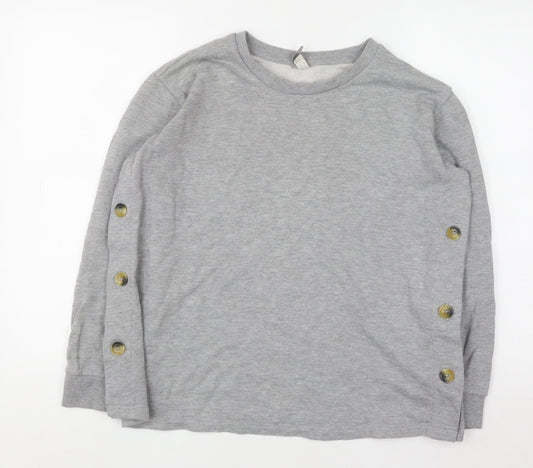 ASOS Women Grey Button Detail Long Sleeve Sweatshirt UK 12