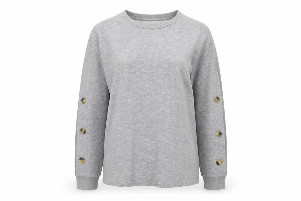 ASOS Women Grey Button Detail Long Sleeve Sweatshirt UK 12