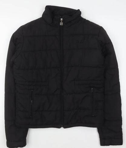 Additional front view of Fila men’s black puffer jacket m lightweight quilted zip coat