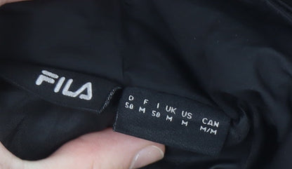 Brand and care label for Fila men’s black puffer jacket m lightweight quilted zip coat