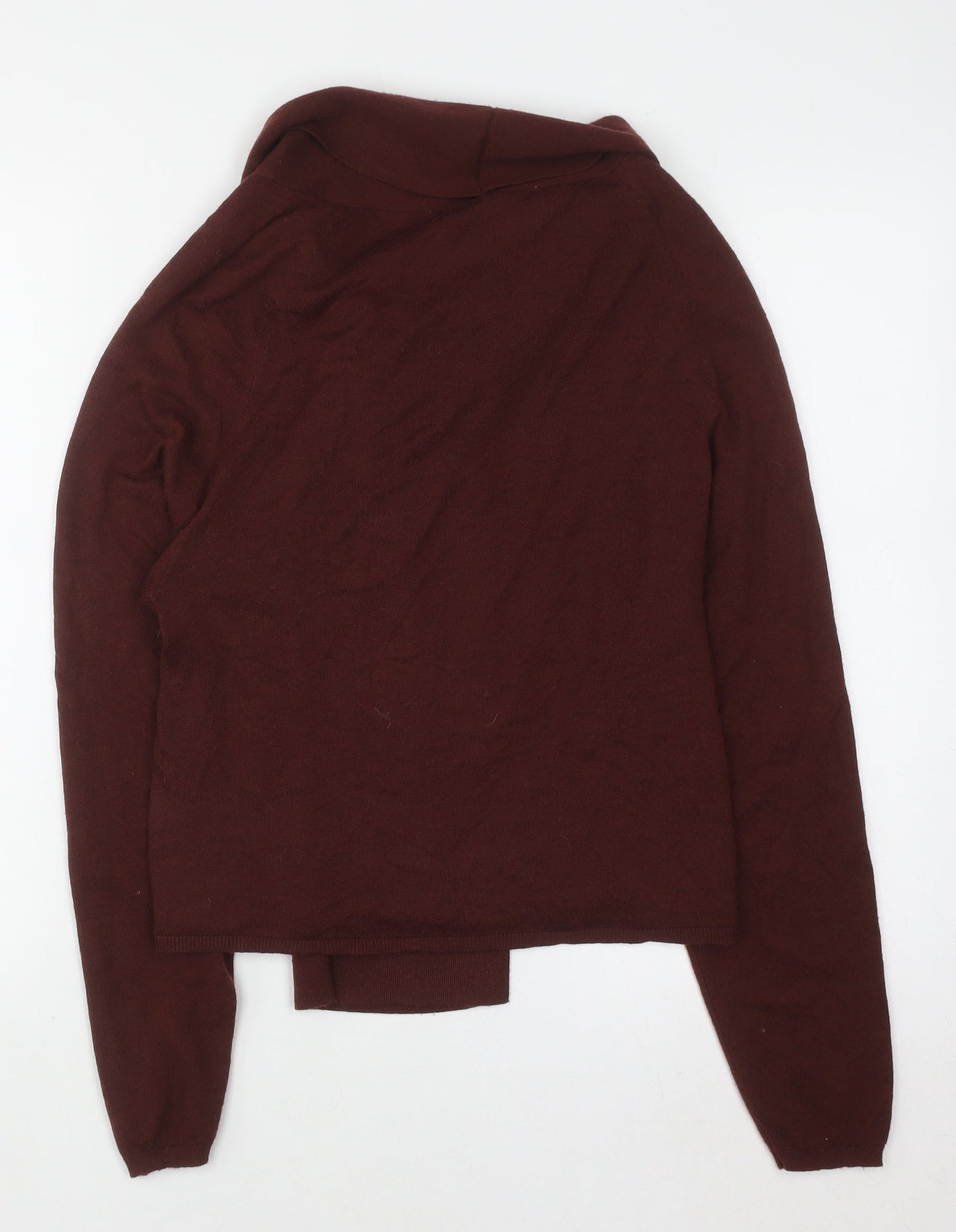 Zara Women Brown Knit Wrap Blouse High Neck Long Sleeve S