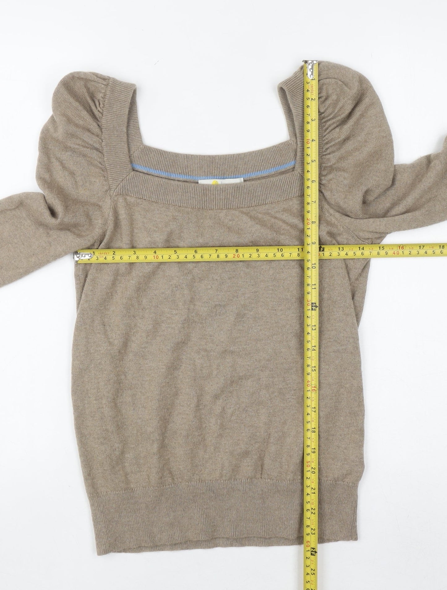 Boden Women Beige Puff Sleeve Square Neck Jumper UK 8