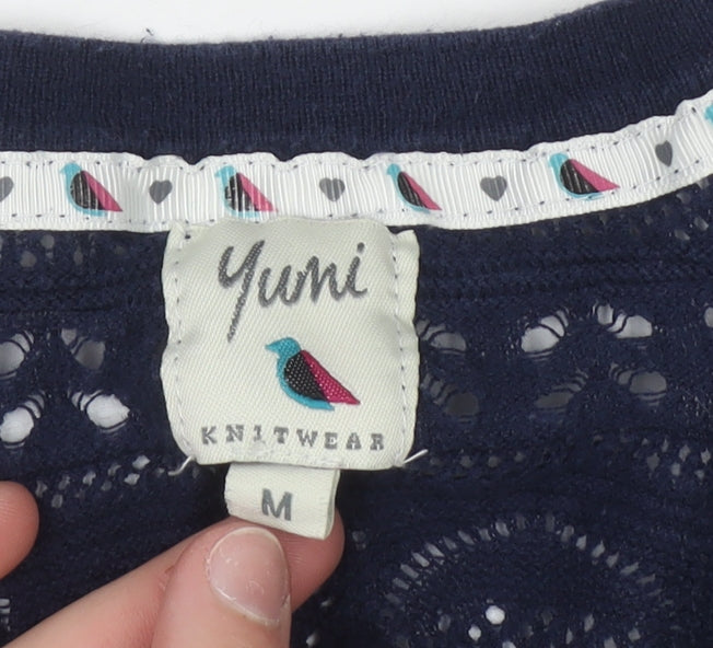 Yumi Women's Blue Knit V-Neck Cardigan Medium