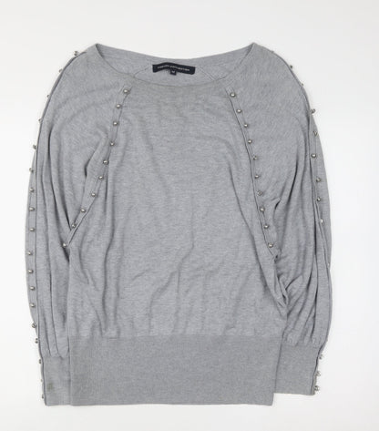 Additional front view of French Connection Women's Grey Beaded Boat Neck Jumper M