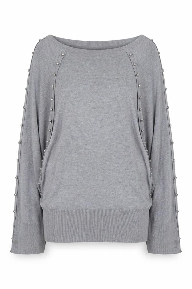 French Connection Women's Grey Beaded Boat Neck Jumper M
