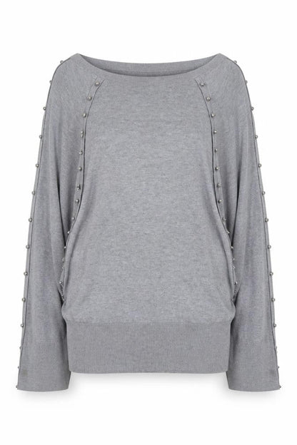 Front view of French Connection Women's Grey Beaded Boat Neck Jumper M