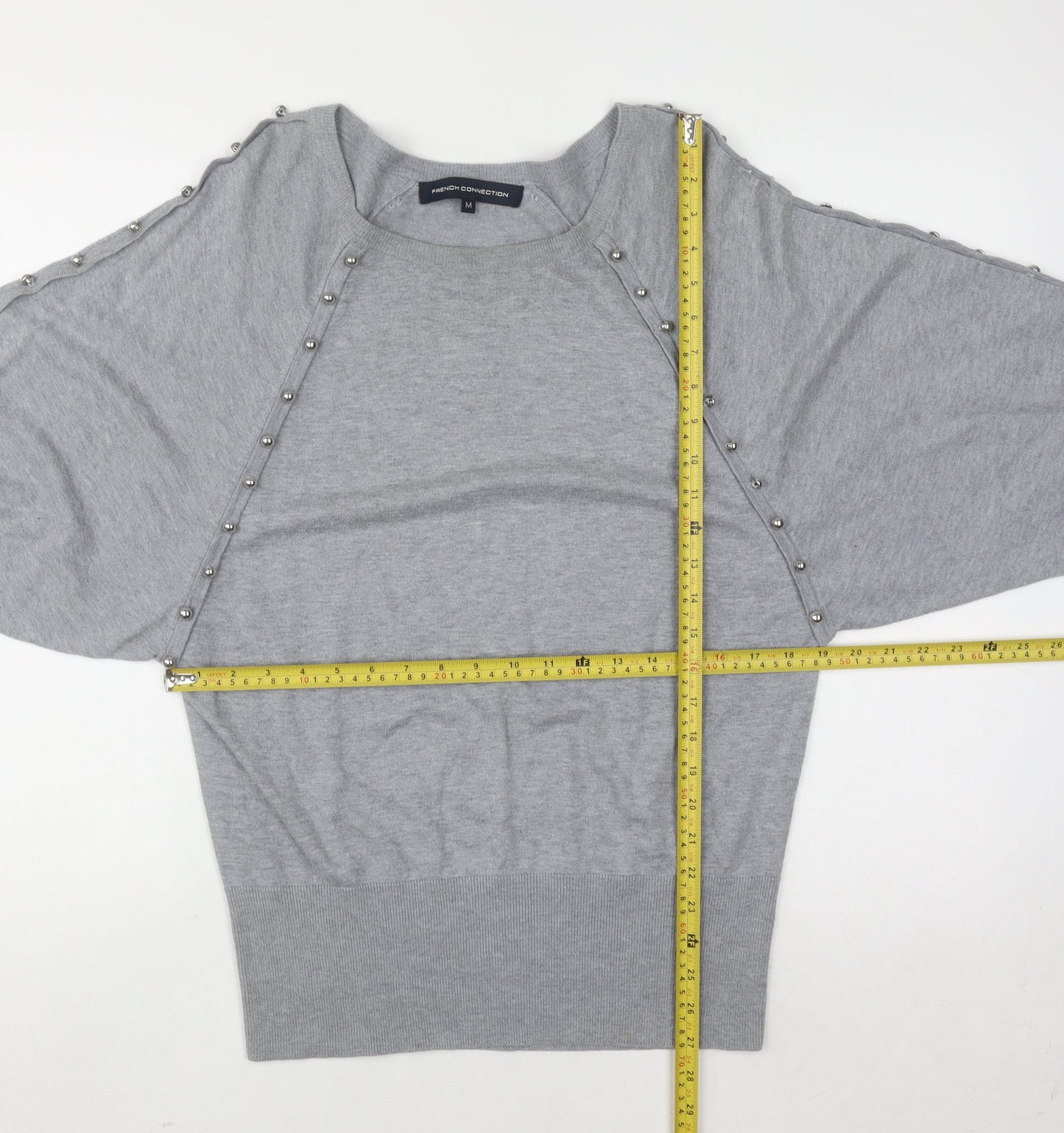 French Connection Women's Grey Beaded Boat Neck Jumper M