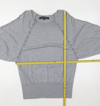 Back view of French Connection Women's Grey Beaded Boat Neck Jumper M