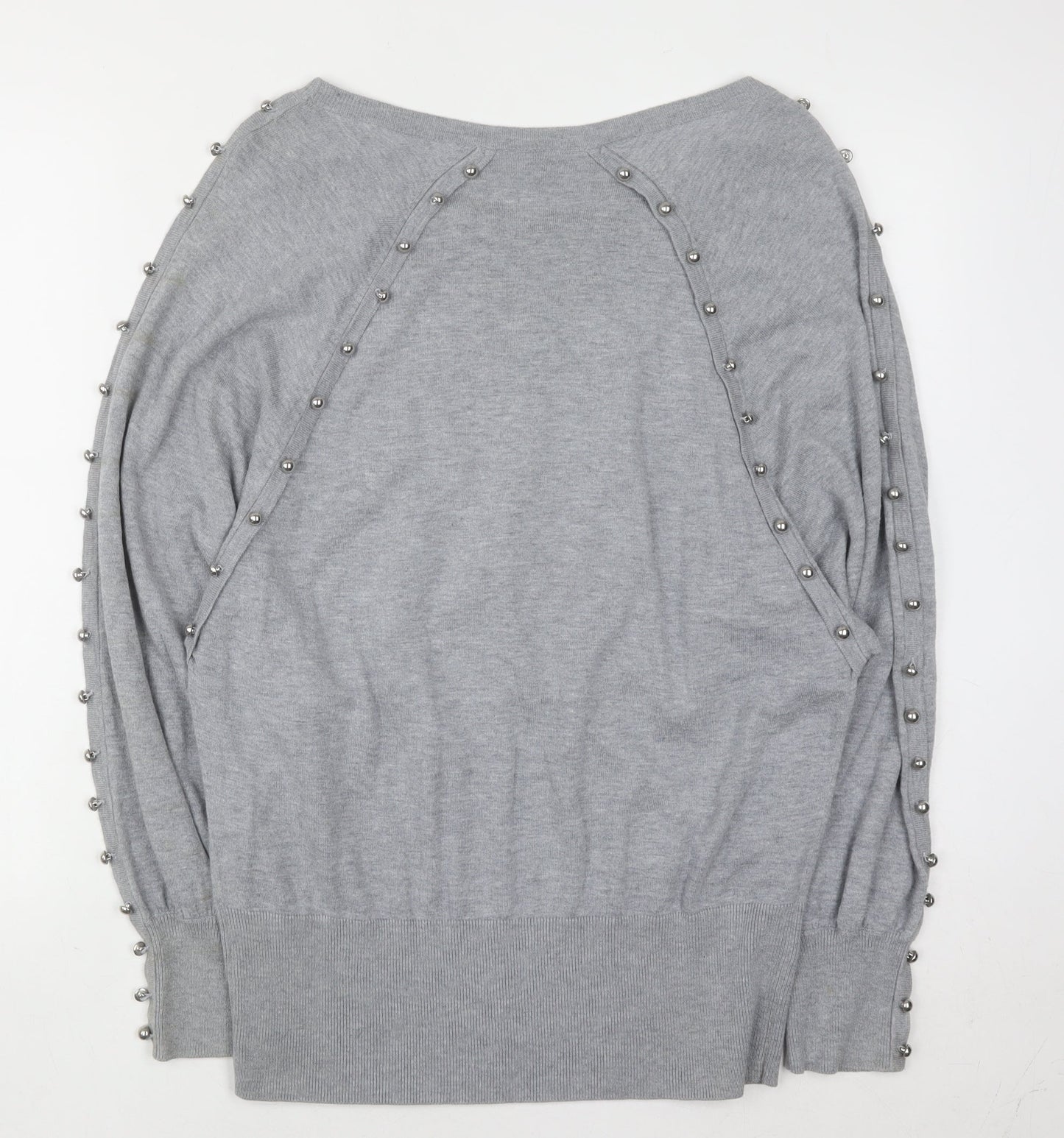 French Connection Women's Grey Beaded Boat Neck Jumper M