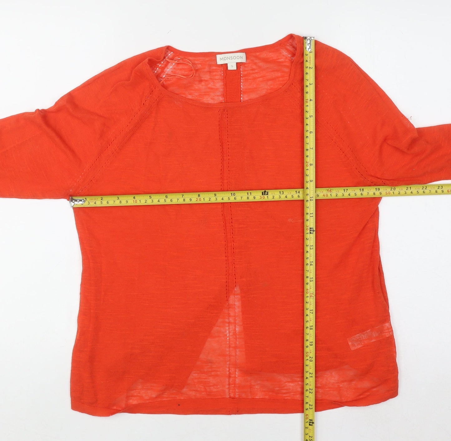 Monsoon Women's Orange Knit 3/4 Sleeve Pullover Jumper Size S