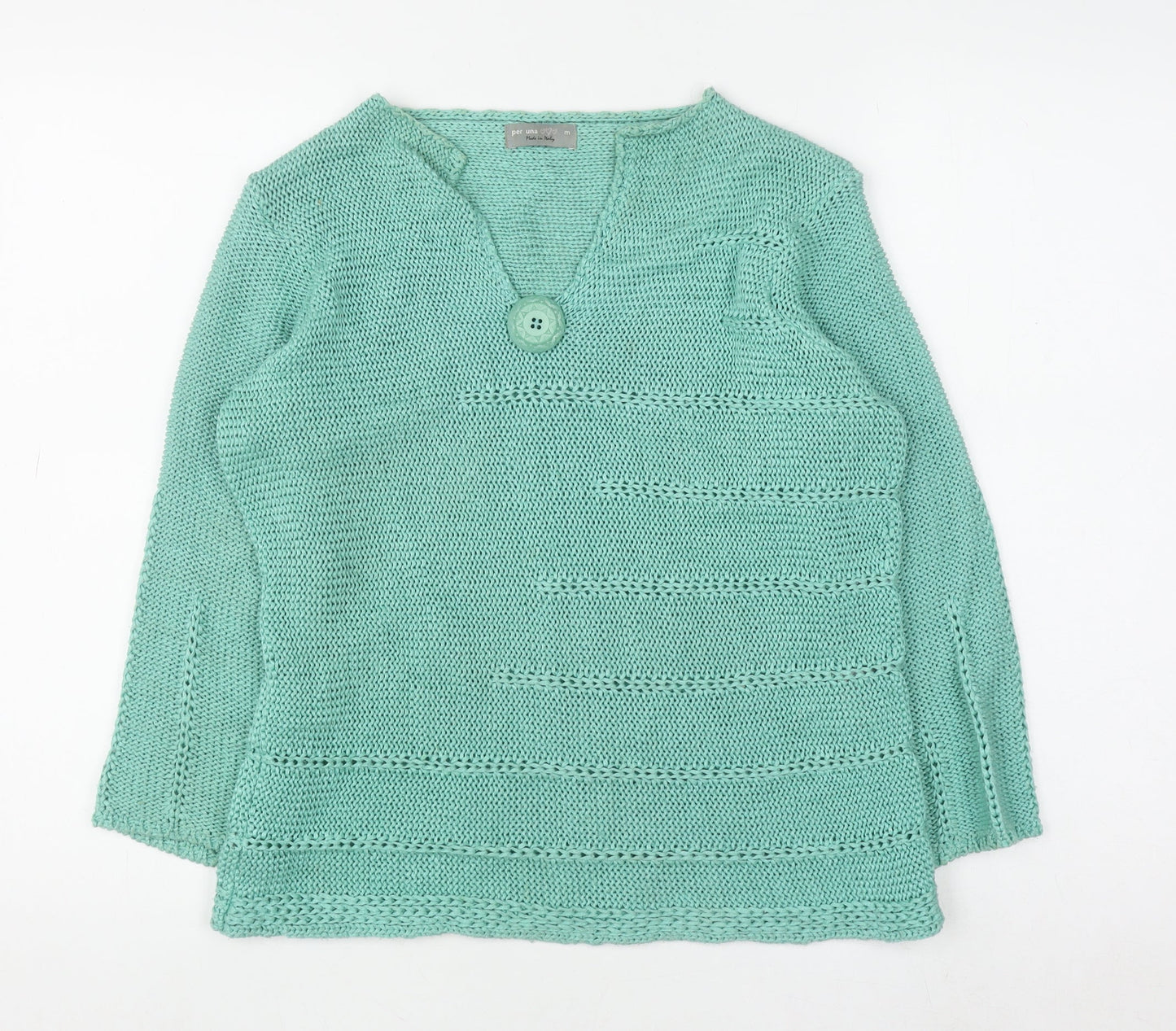 Marks and Spencer Per Una Women's Green V-Neck Knit Jumper Size M