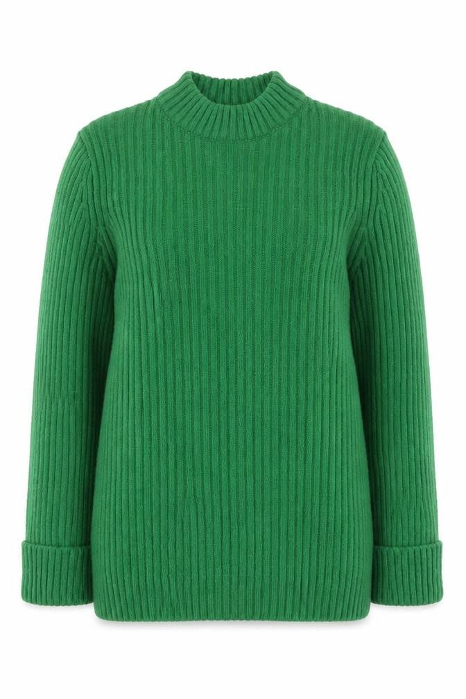 Koton Women Green Mock Neck Ribbed Knit Pullover Jumper Size L