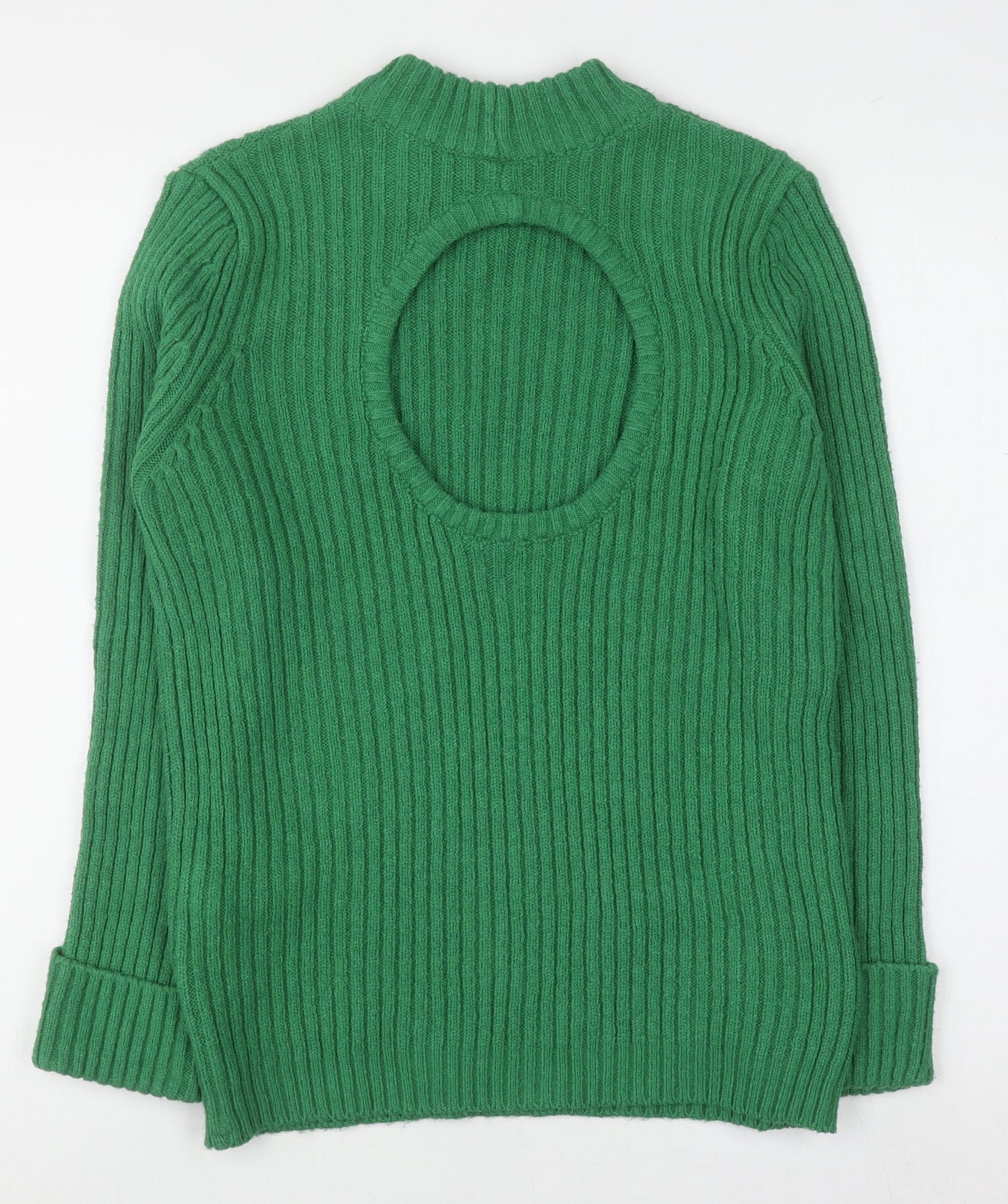 Koton Women Green Mock Neck Ribbed Knit Pullover Jumper Size L