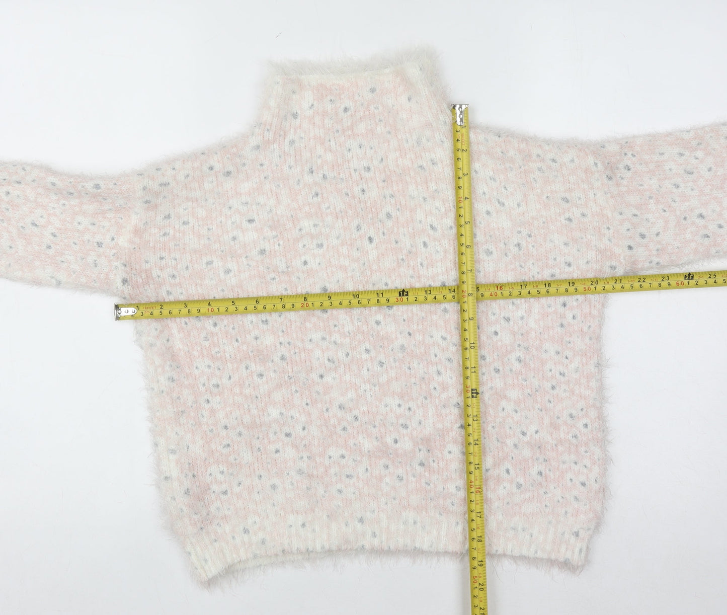 Next Women Pink Polka Dot High Neck Chunky Knit Jumper Size 10