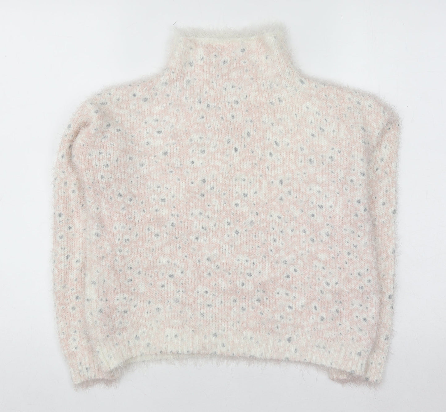 Next Women Pink Polka Dot High Neck Chunky Knit Jumper Size 10