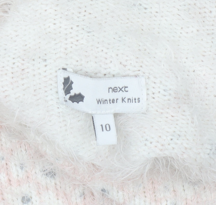 Next Women Pink Polka Dot High Neck Chunky Knit Jumper Size 10