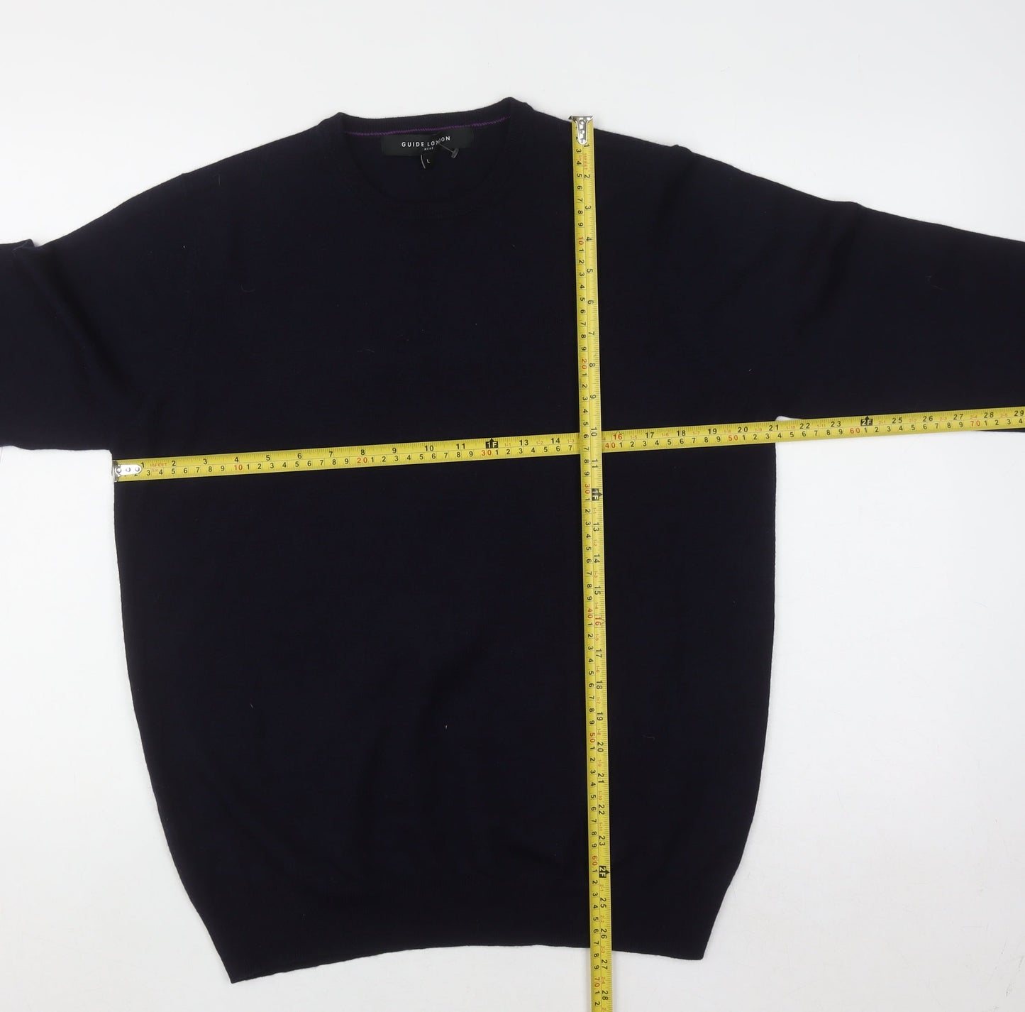 Guide London Men's Blue Wool Crew Neck Jumper Size L