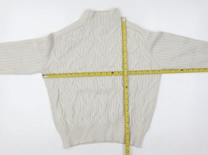 Back view of Linea Women’s Ivory Cable Knit Mock Neck Jumper, size UK 10