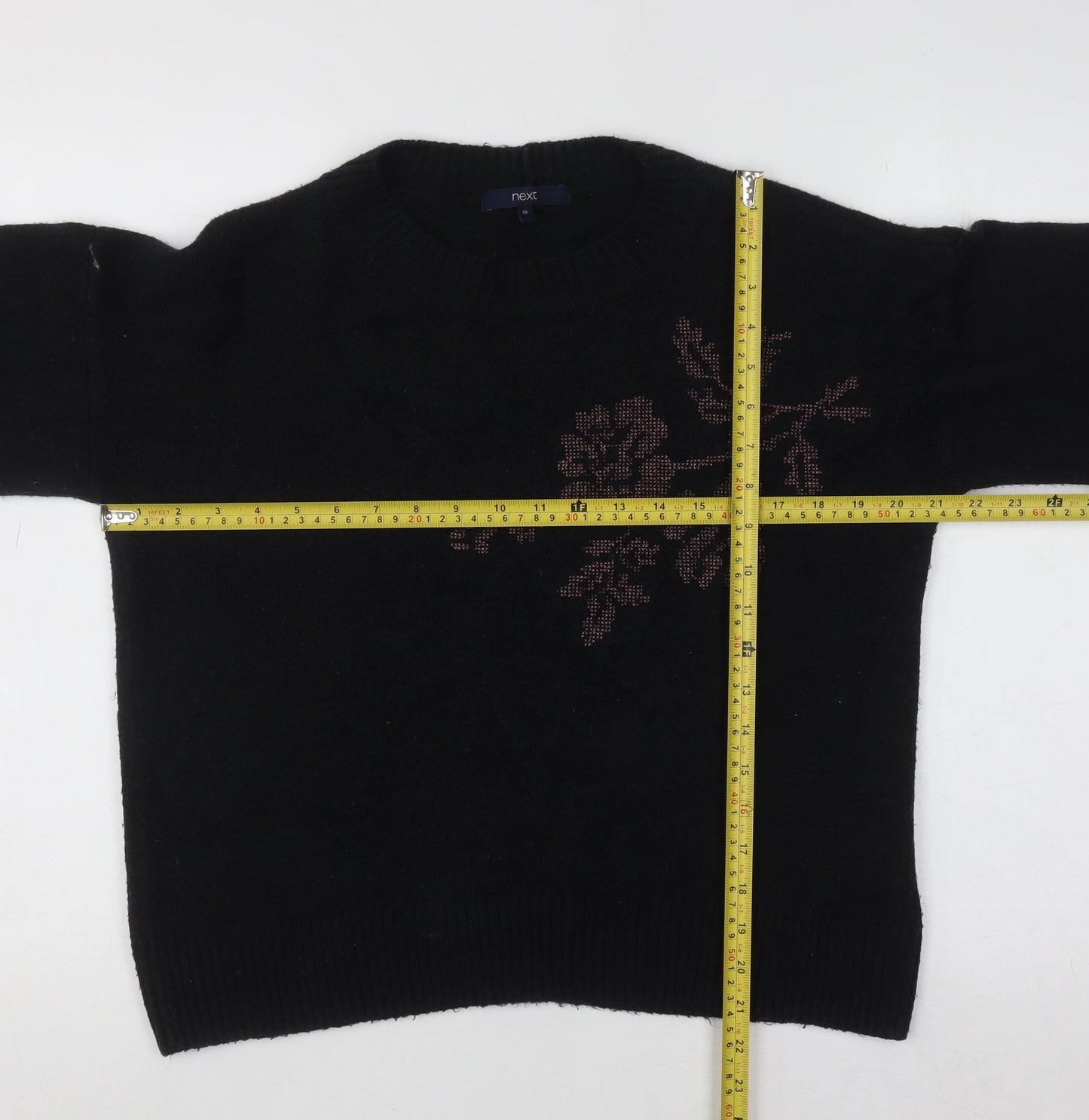 Next Women’s Black Floral Knit Pullover Jumper UK 10 Long Sleeve