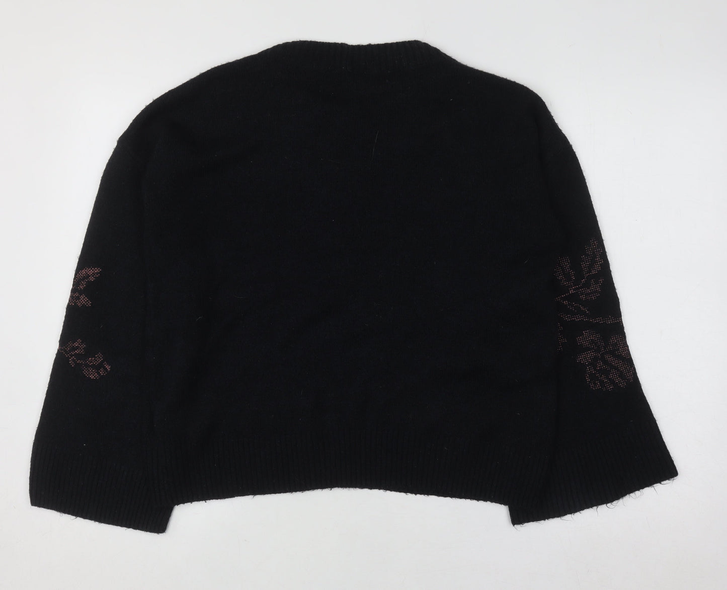 Next Women’s Black Floral Knit Pullover Jumper UK 10 Long Sleeve