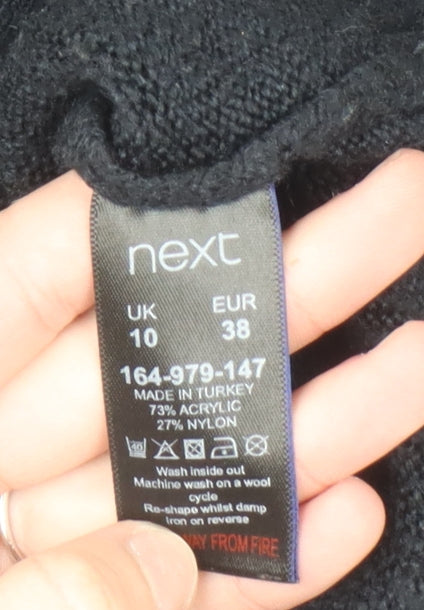 Next Women’s Black Floral Knit Pullover Jumper UK 10 Long Sleeve