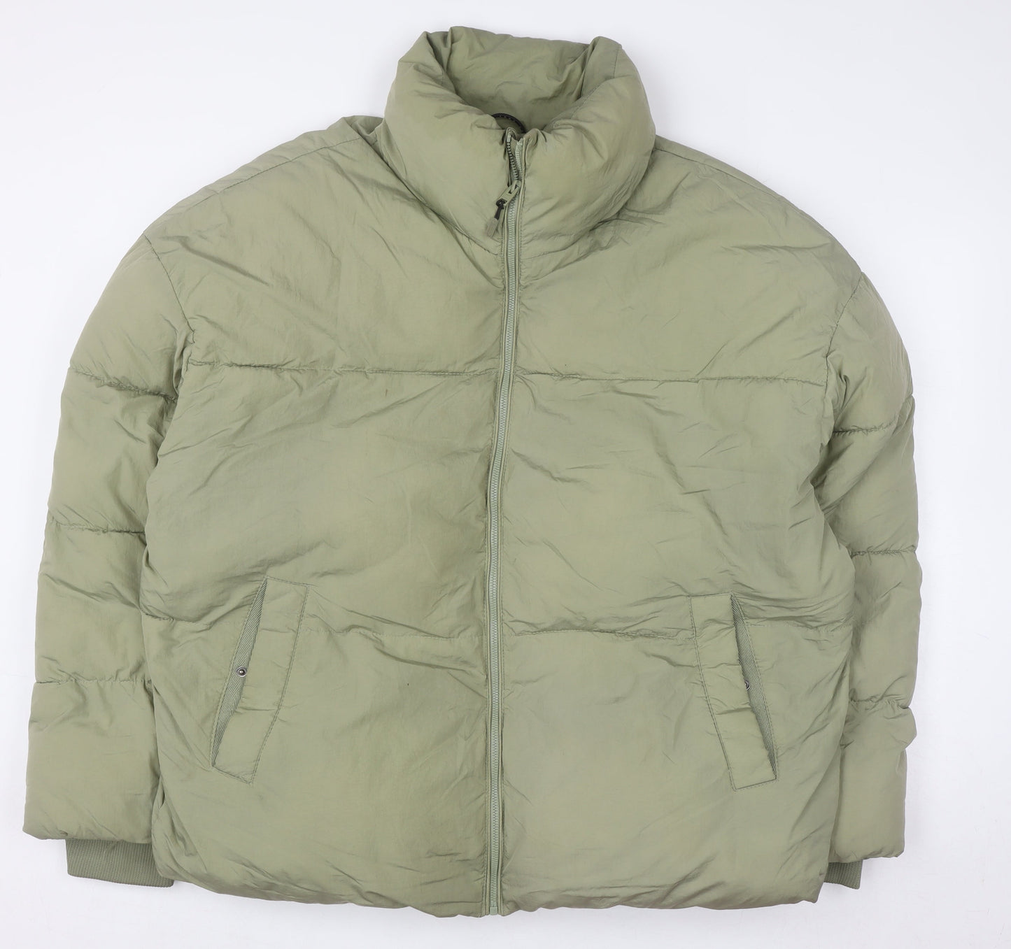 Bershka Women's Green Puffer Jacket L Winter Collection