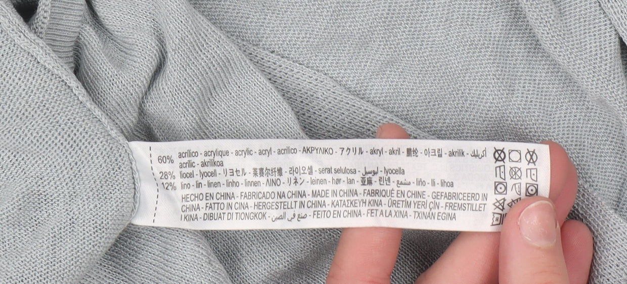 Zara Women Grey Open Knit Short Sleeve Cardigan Size 8